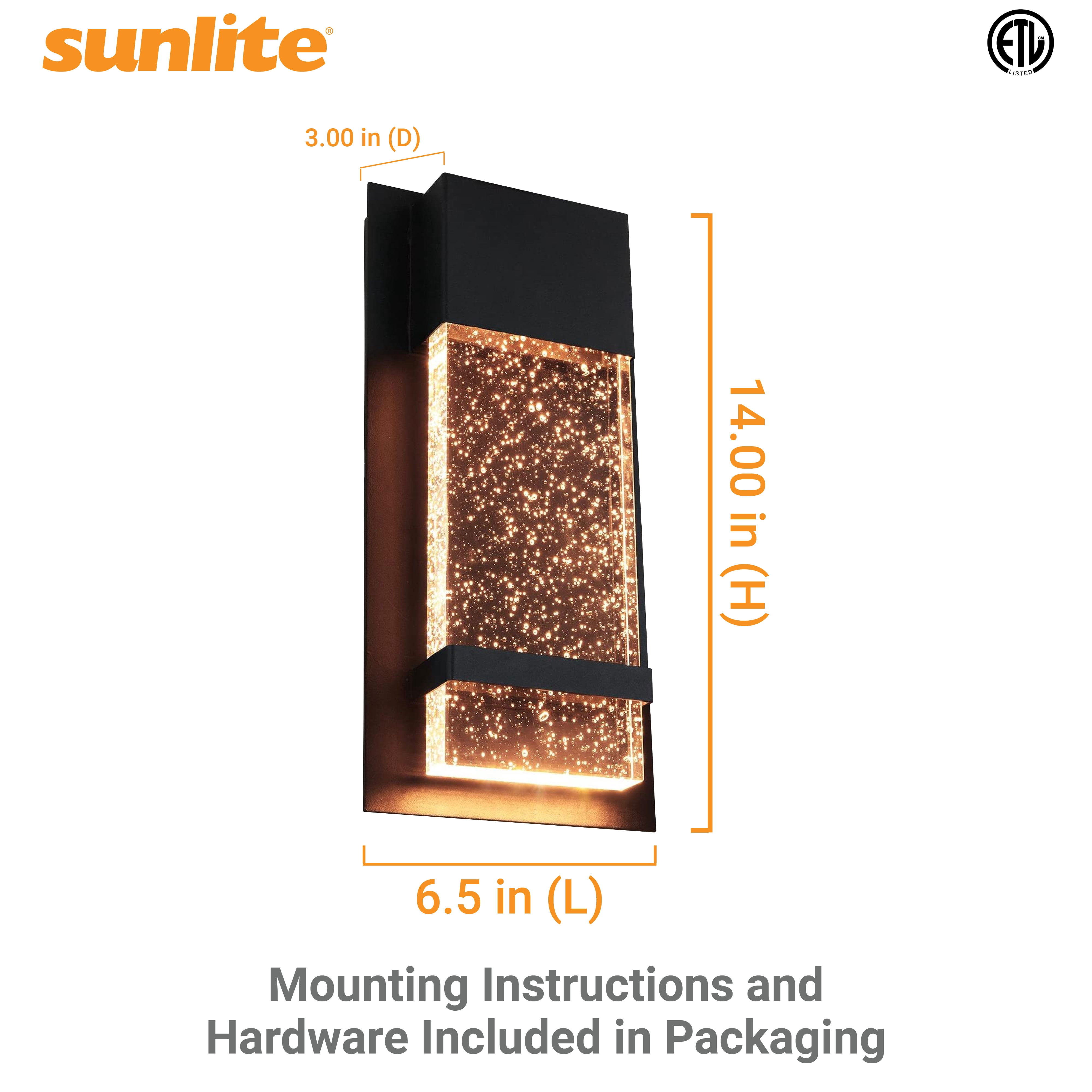 Sunlite LED Wall Sconce with Rain Glass Panel, 12 Watts, 600 Lumens, Indoor/Outdoor, Black Finish, ADA, 3000K, ETL Listed