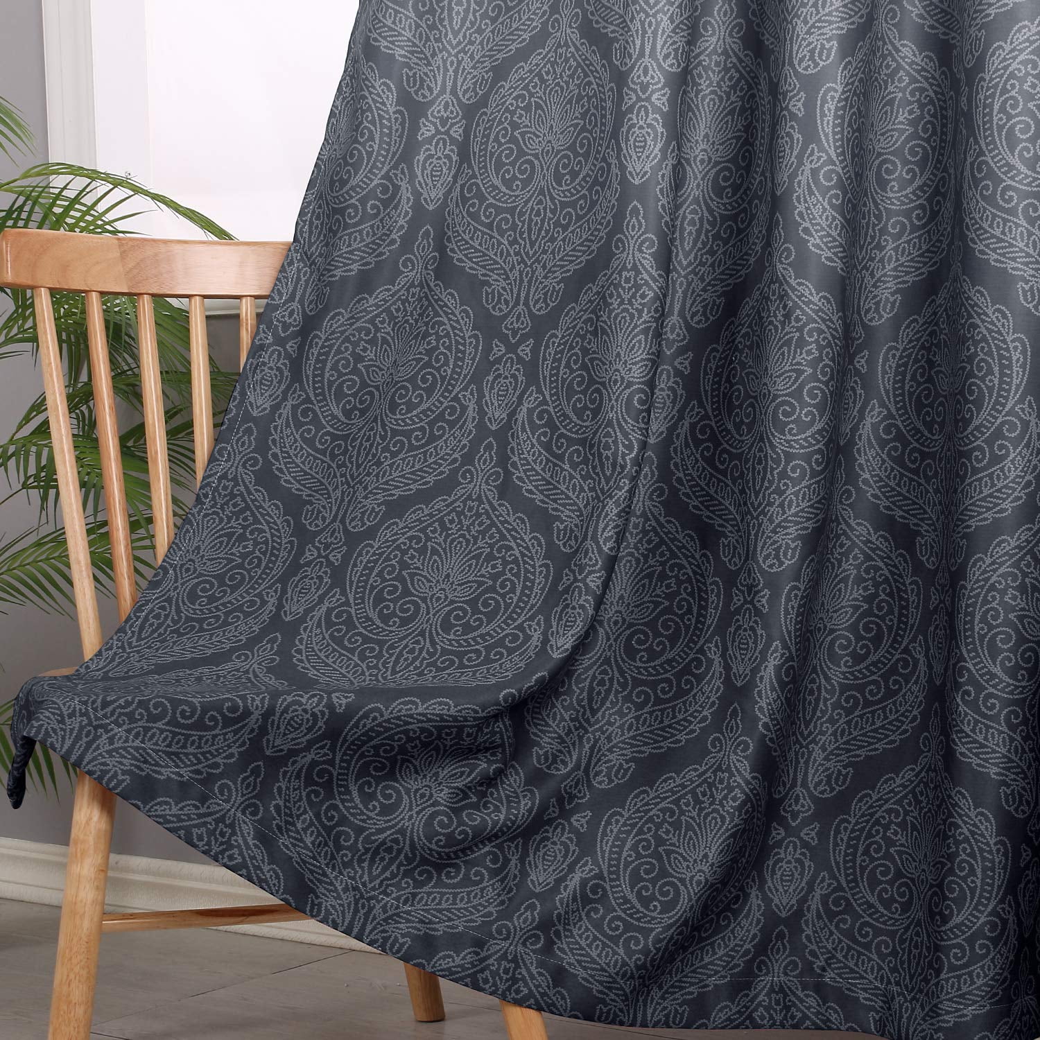 JIUZHEN Ombre Blackout Curtains 84 Inch - Gradient Thermal Insulated Room Darkening Drapes for Bedroom/Living Room, Set of 2 Panels, 52 x 84 Inch Length, Black