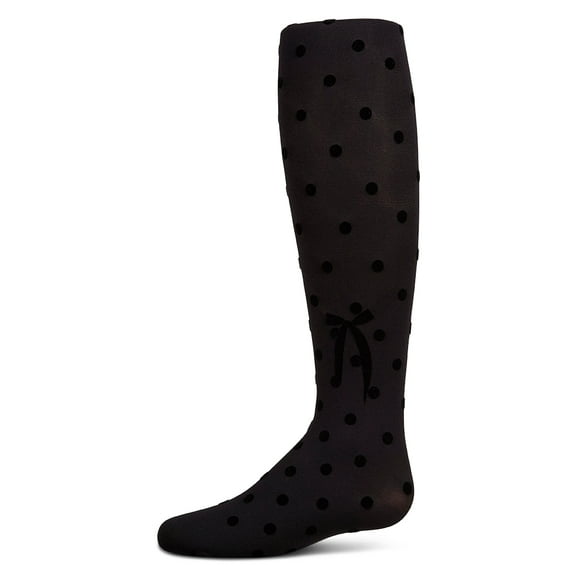 MeMoi Girls Opaque Polka Dot Bow-Trimmed Flocked Tights - Girls - Female, 4-6, Winter White