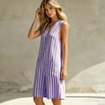 thumbnail image 6 of Women's Striped Sleeveless Romper V-Neck Button-Down Loose-Fit Casual Summer Jumpsuit with Pockets Purple M(M), 6 of 7