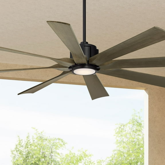 Possini Euro Design 60" Defender Indoor Outdoor Ceiling Fan 8 Blade LED Light Remote Control Matte Black Finish Motor Damp Rated