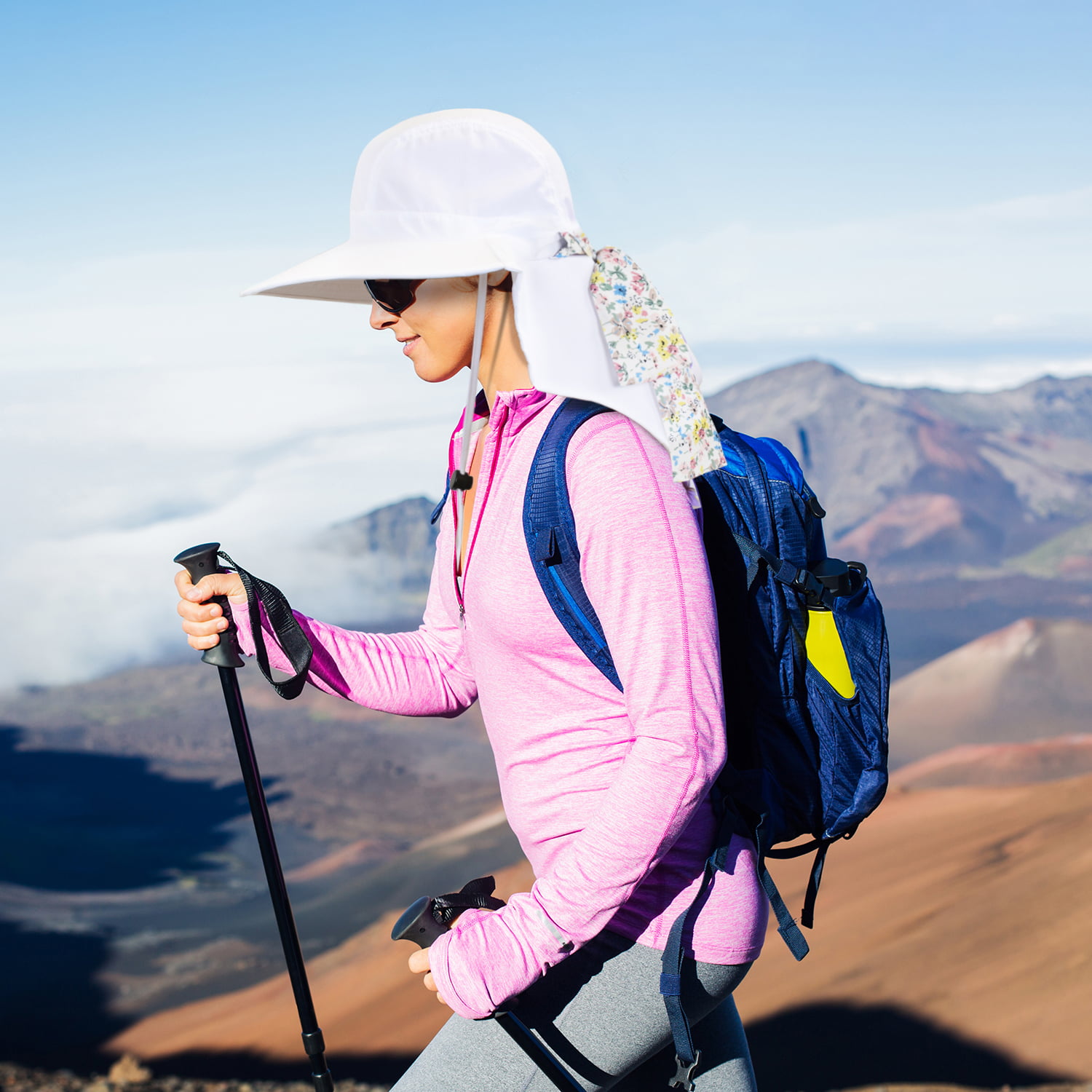 Womens Sun Hats Neck Flap Large Brim UV Protection Foldable Fishing Hiking Beach Cap 