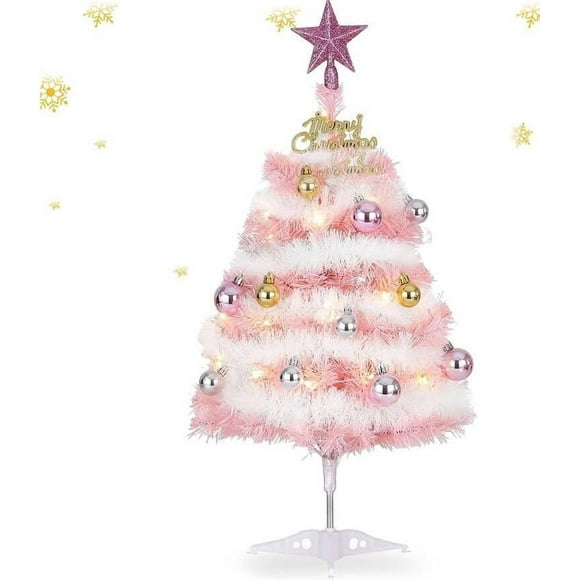 Árbol rosa pequeño para decoración navideña Dream Loom, 60 cm, con orna