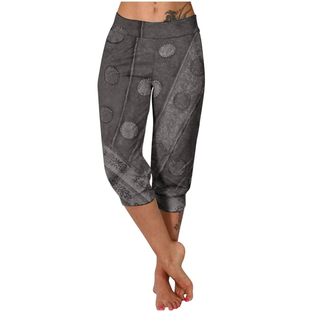 Pantalones Casuales de las Mujeres Imprimidos Leggings Pantalones Recortados, Pantalones Elásticos Cómodos para el Día Y el Deporte