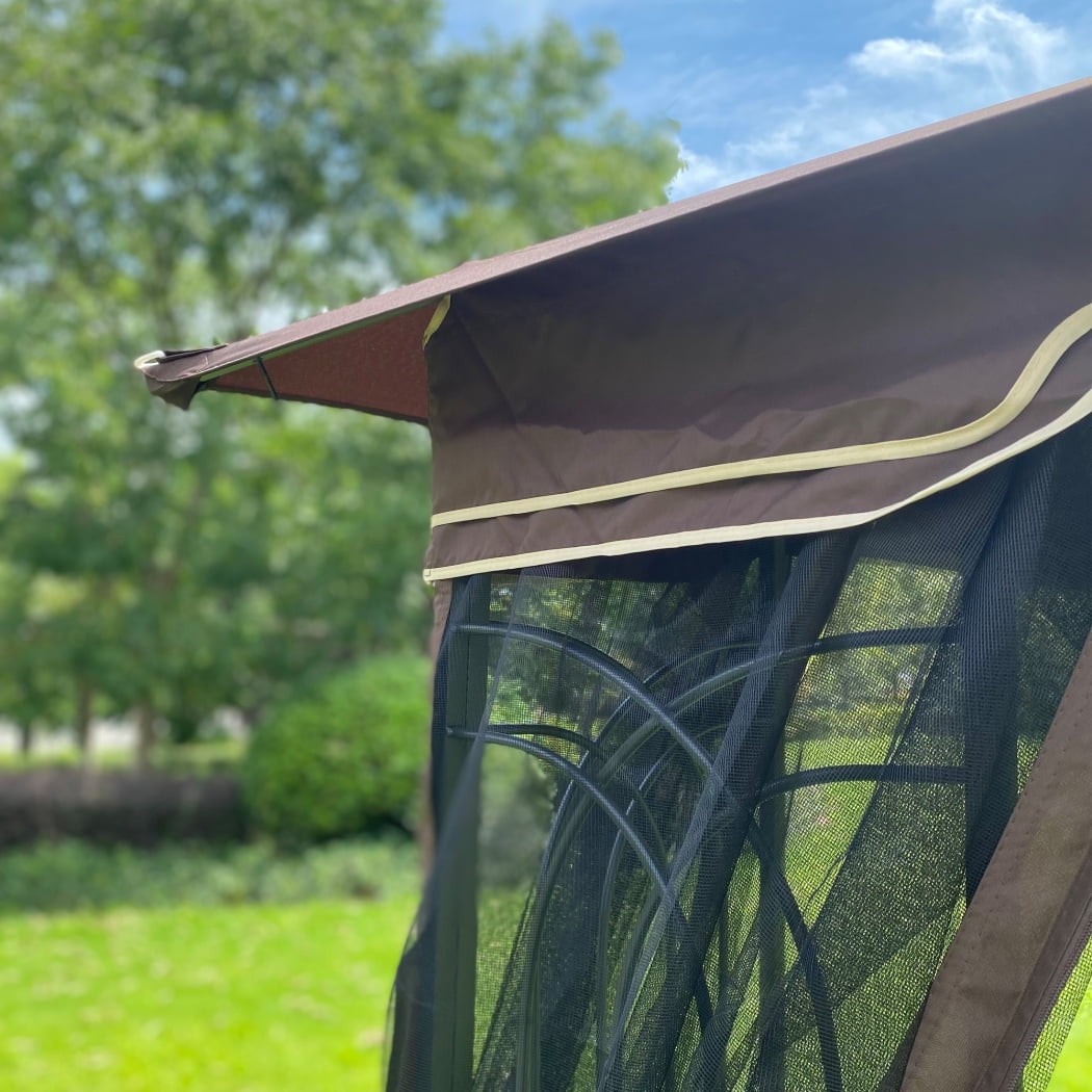 10x12 Replacement Gazebo Canopy Cover with Enhanced Drainage System, UV Protection, and Dual-Layer Insect Defense for Double Tiered Outdoor Gazebos, Pergolas, and Patio Canopies (Brown)