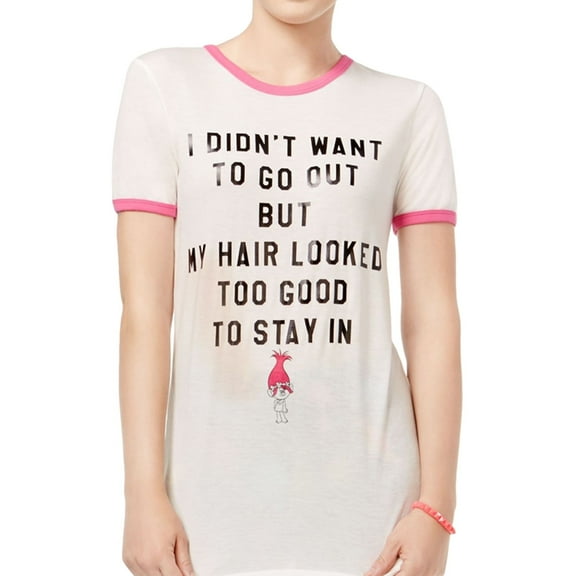 Dreamworks Womens Trolls Ringer Graphic T-Shirt, White, Juniors, Large