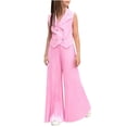 thumbnail image 2 of Girls Summer Clothing Set Double Breasted Sleeveless Lapel Blazer Vest with Pleated Wide Leg Pants 2 Piece Outfits Pink 6-7Years, 2 of 9