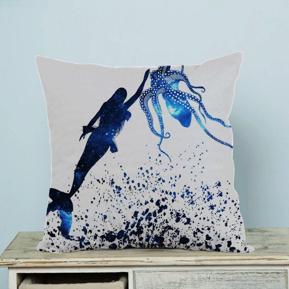 GCKG Octopus and Mermaid Pillow Case Pillow Cover Pillow Protector Two Sides 18 x 18 Inches