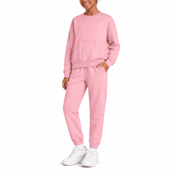 RBX Girls Pants Set - Lightweight Crewneck Sweatshirt and Girls Joggers 2 Piece Activewear Set