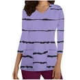 thumbnail image 2 of Cavosen Scrubs for Women Shirts Purple 3/4 Sleeve V Neck Scrub Tops Stretchy Soft Xmas Striped Workout Scrub Shirts with Pocket Breathable Nursing Uniform Underscrub Tee S, 2 of 5
