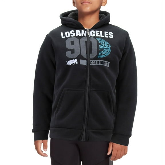 Boys Los Angeles Athletic Sherpa Lined Fleece Kids Zip Up Hoodie Sweater Jacket (Black, S (8))