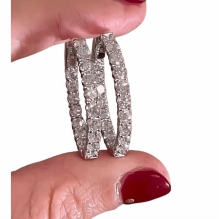 2Ct Round Cut Lab Diamond Inside Out Fancy Hoop Earrings 14k White Gold Plated