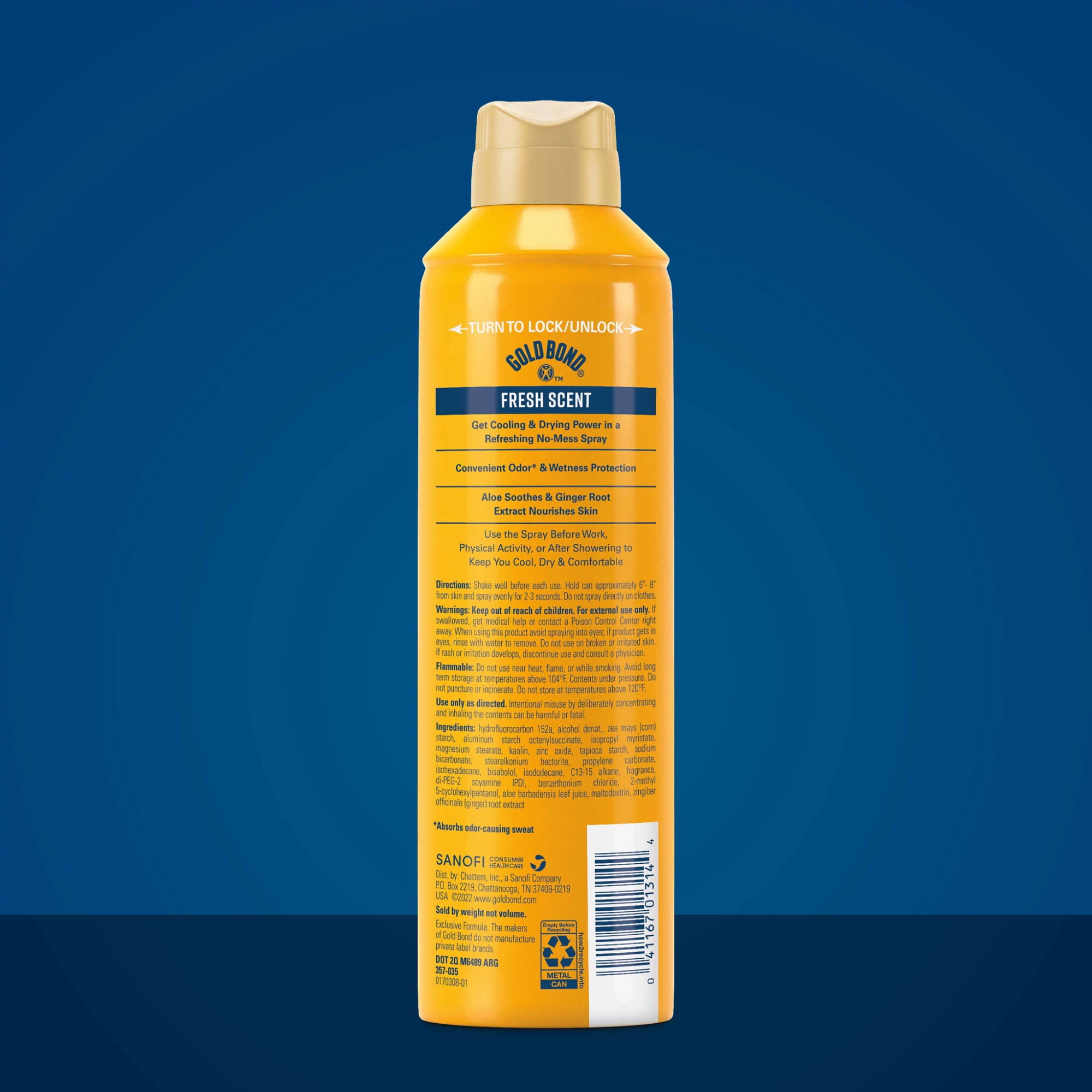 Gold Bond No Mess Talc-Free Body Powder Spray, 7 oz., Fresh Scent, With a Triple Action Formula