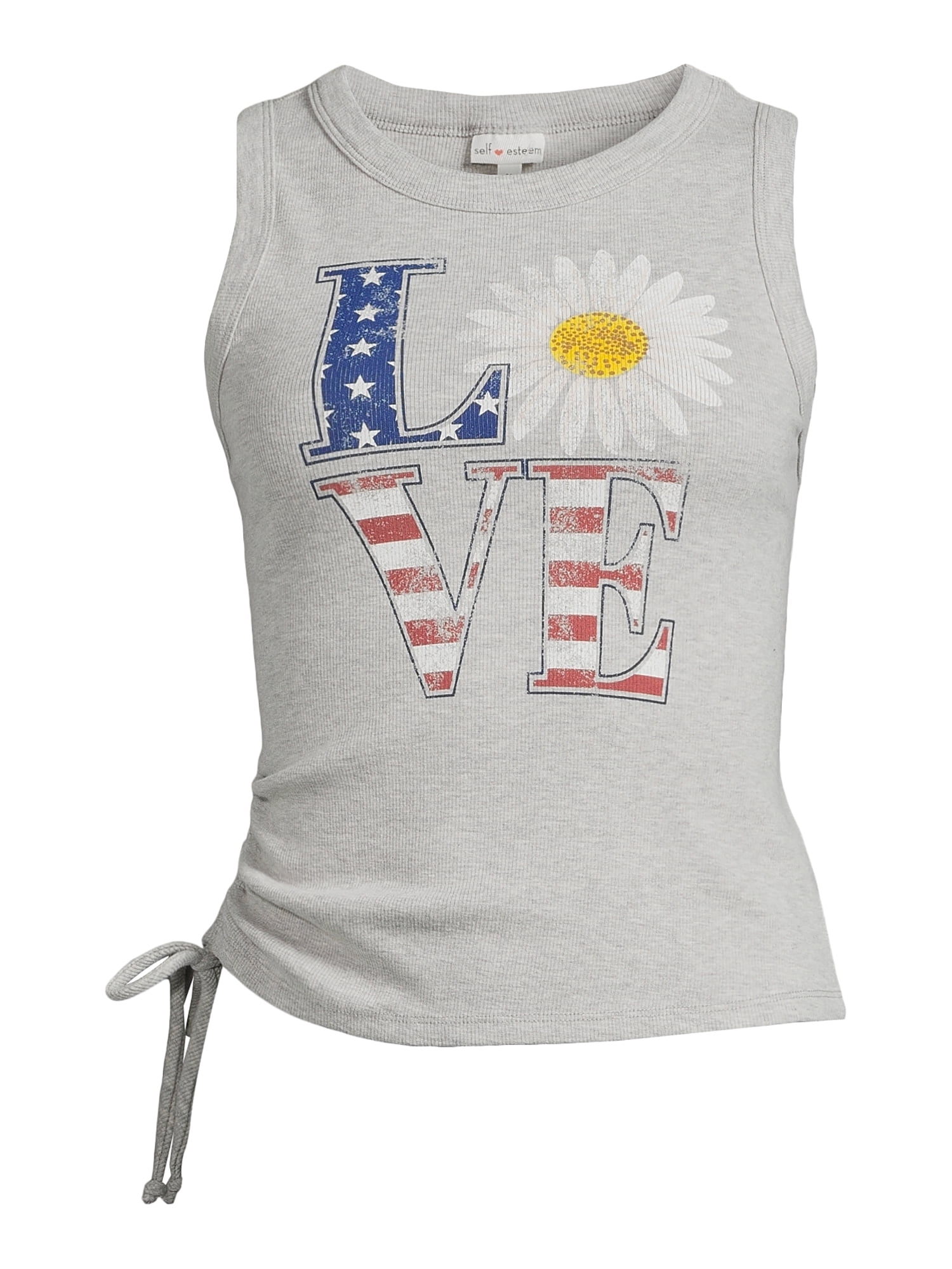 Self Esteem Juniors Graphic Tank Top with Ruched Sides