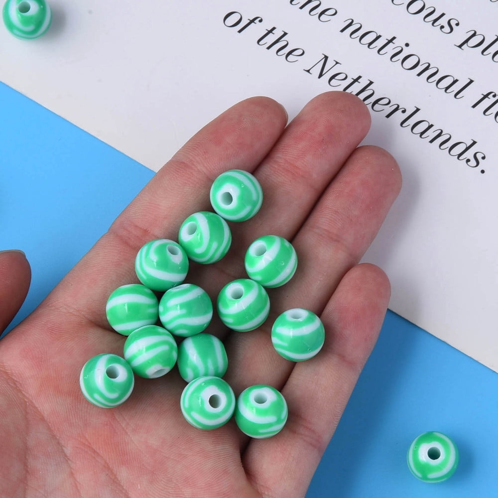 500g Opaque Striped Acrylic Beads Round Green 11.5x10.5mm Hole: 2.5mm about 549pcs/500g