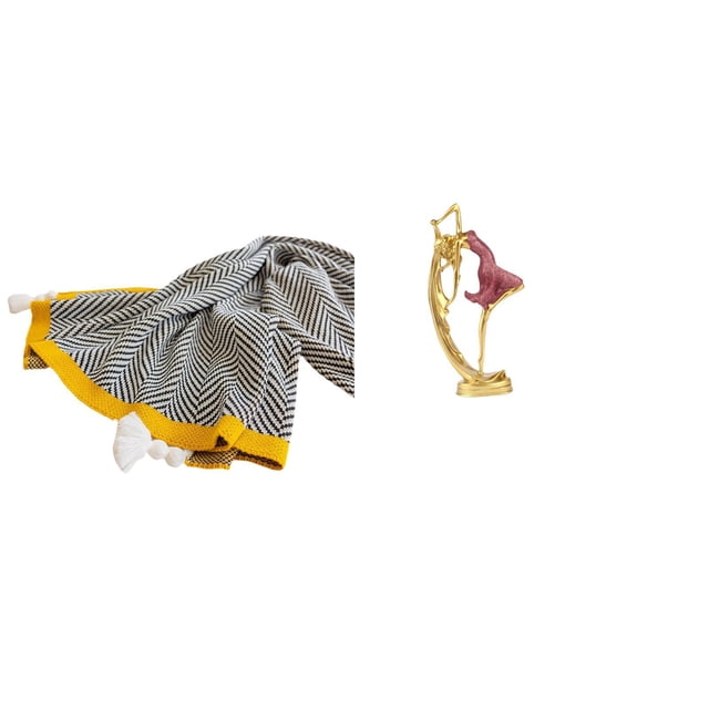 Manta de punto a rayas, suave y cálida, estilo rústico, para dormitorio, sofá, cama, silla, estatua de bailarina de ballet