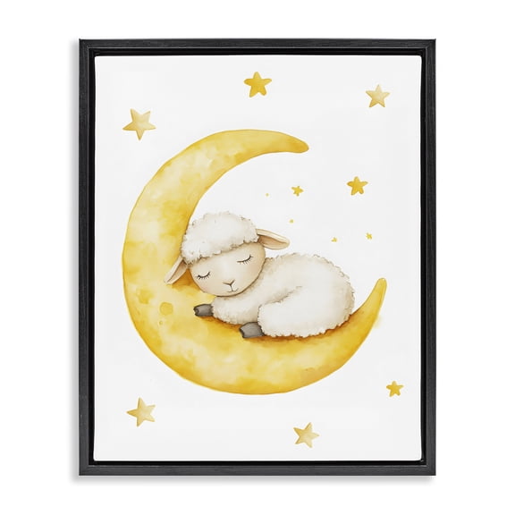 Stupell Industries Bohemian Sleeping Sheep on Yellow Moon Black Floating Frame Canvas Art, 17 x 21, by LSR Design Studio