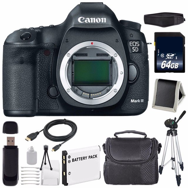 Canon EOD 5D III Digital Camera International Model No Warranty + LP-E6 Battery + 64GB SDXC Class 10 Memory Card Bundle