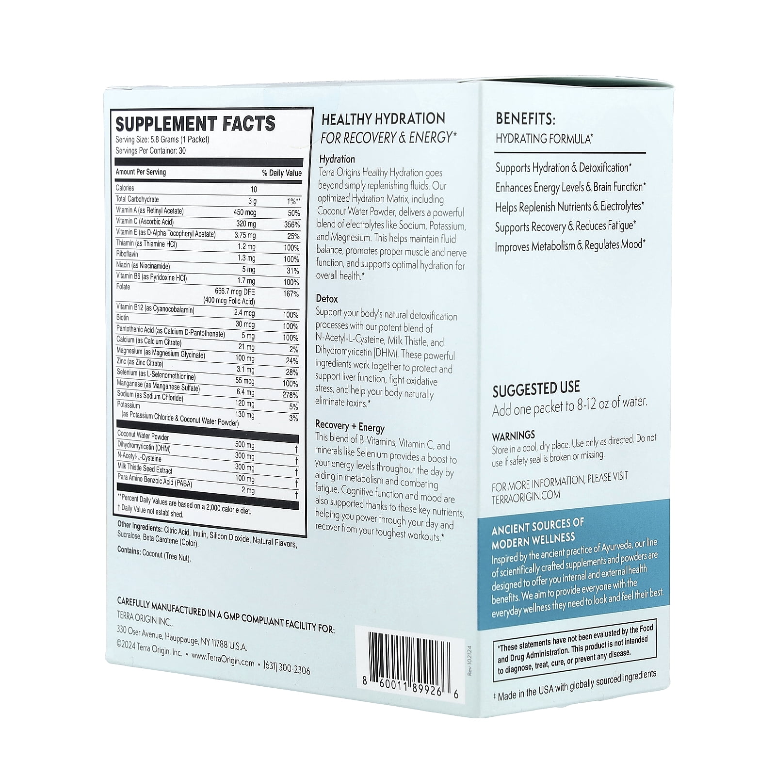 Terra Origin Healthy Hydration+, Lemonade, 30 On The Go Packets, 0.20 oz (5.8 g) Each