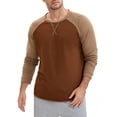 thumbnail image 4 of Men's Long Sleeve Tops Color Block Casual Raglan T-Shirt XL Brown Khaki, 4 of 6