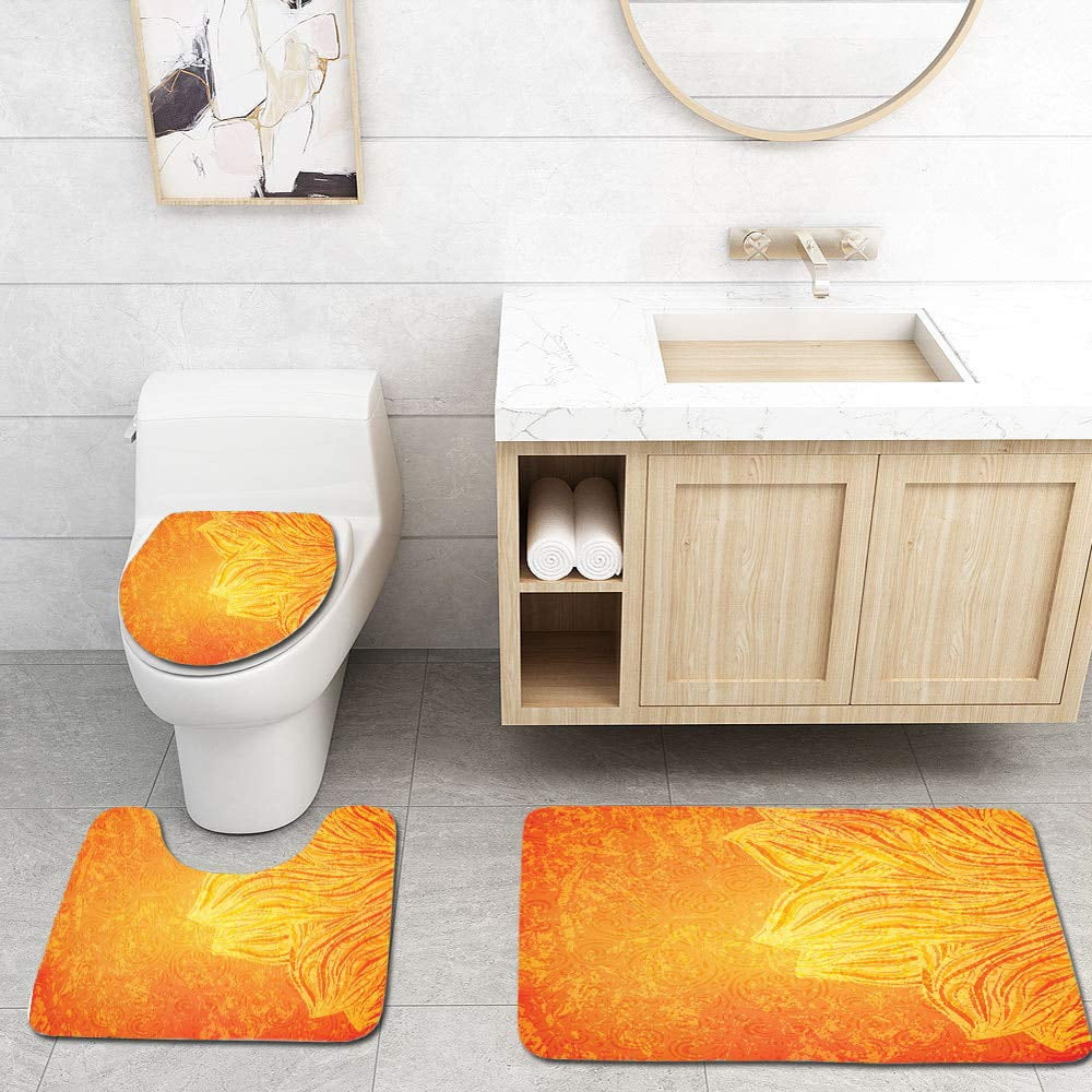 PUDMAD Bright Orange 3 Piece Bathroom Rugs Set Bath Rug Contour Mat and
