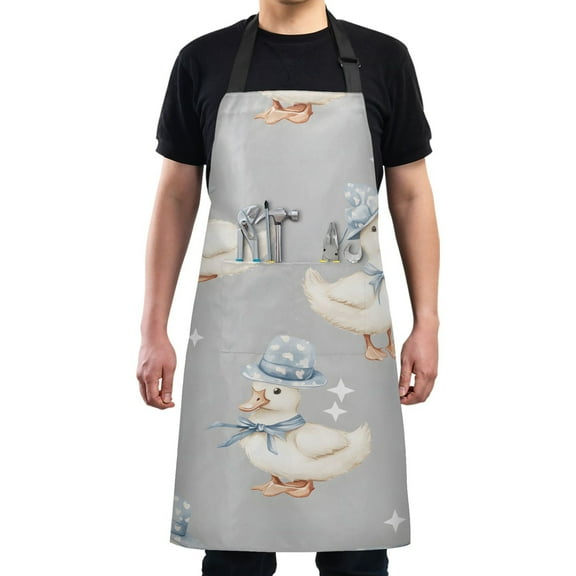 Kitchen Apron with 2 Pockets Adjustable waterproof Cooking Aprons for Women Men Chef Ducks with Hat and Stars