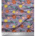 thumbnail image 1 of Soimoi Rayon Fabric Stripe & Flower Floral Print Sewing Fabric Yard 42 Inch Wide, 1 of 3