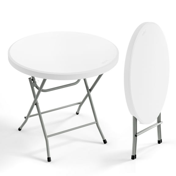 Ktaxon 32" Round Folding Table, Portable Plastic Table for Indoor Outdoor Patio Porch Garden, White