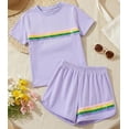 thumbnail image 3 of Girls 2 Piece Outfits Set Girl Casual T Shirt and Kids Rainbow Shorts Summer Clothes for Girls 7-14Y, 3 of 7