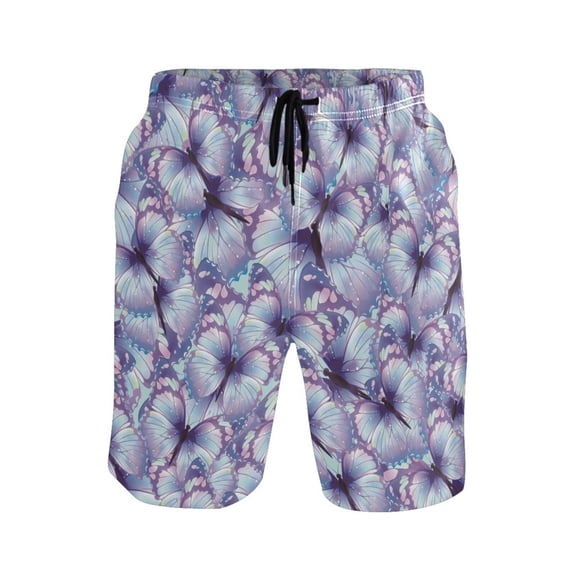 Mens Board Shorts Summer Print Beach Short Pants with Pockets Comfortable Holiday Casual Shorts for Men Purple L