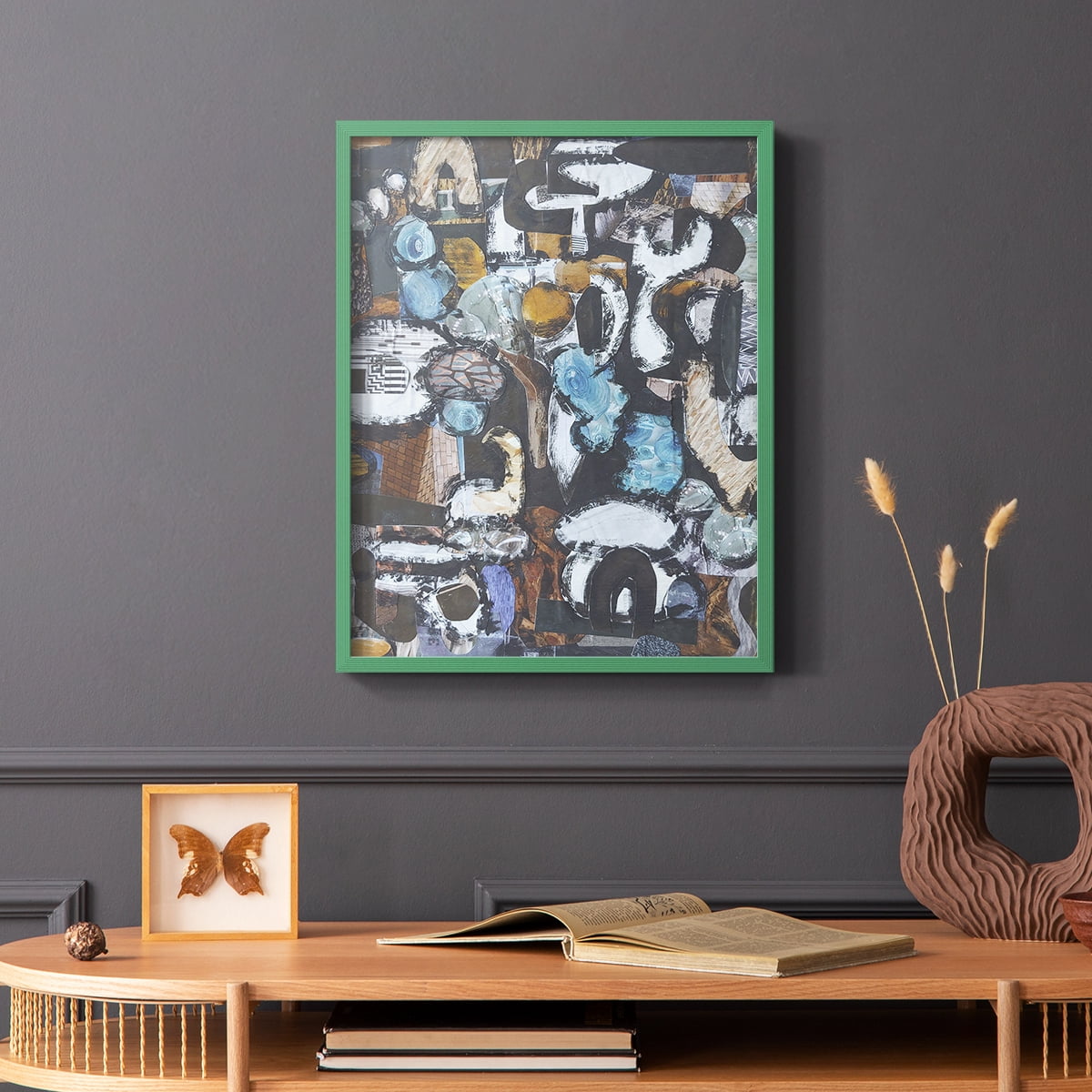 California Beach Blue Glass Framed Print in Green Solid Wood Framed Print No Nail Hanging