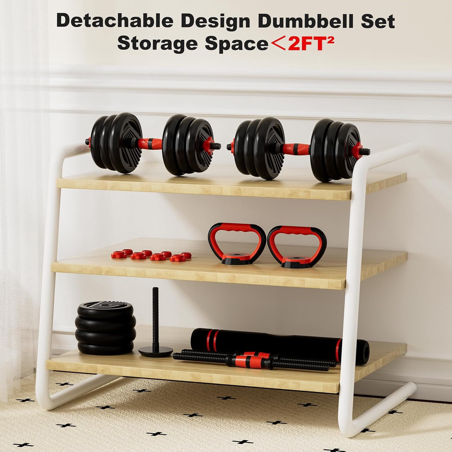 Adjustable Dumbbell Set, 10-90lbs Free Weight Set with Connector, 5-in-1 Dumbbells Convertible to Barbell, Kettlebells, Push-up Stand, Weight Plates for Home Gym Fitness for Men and Women