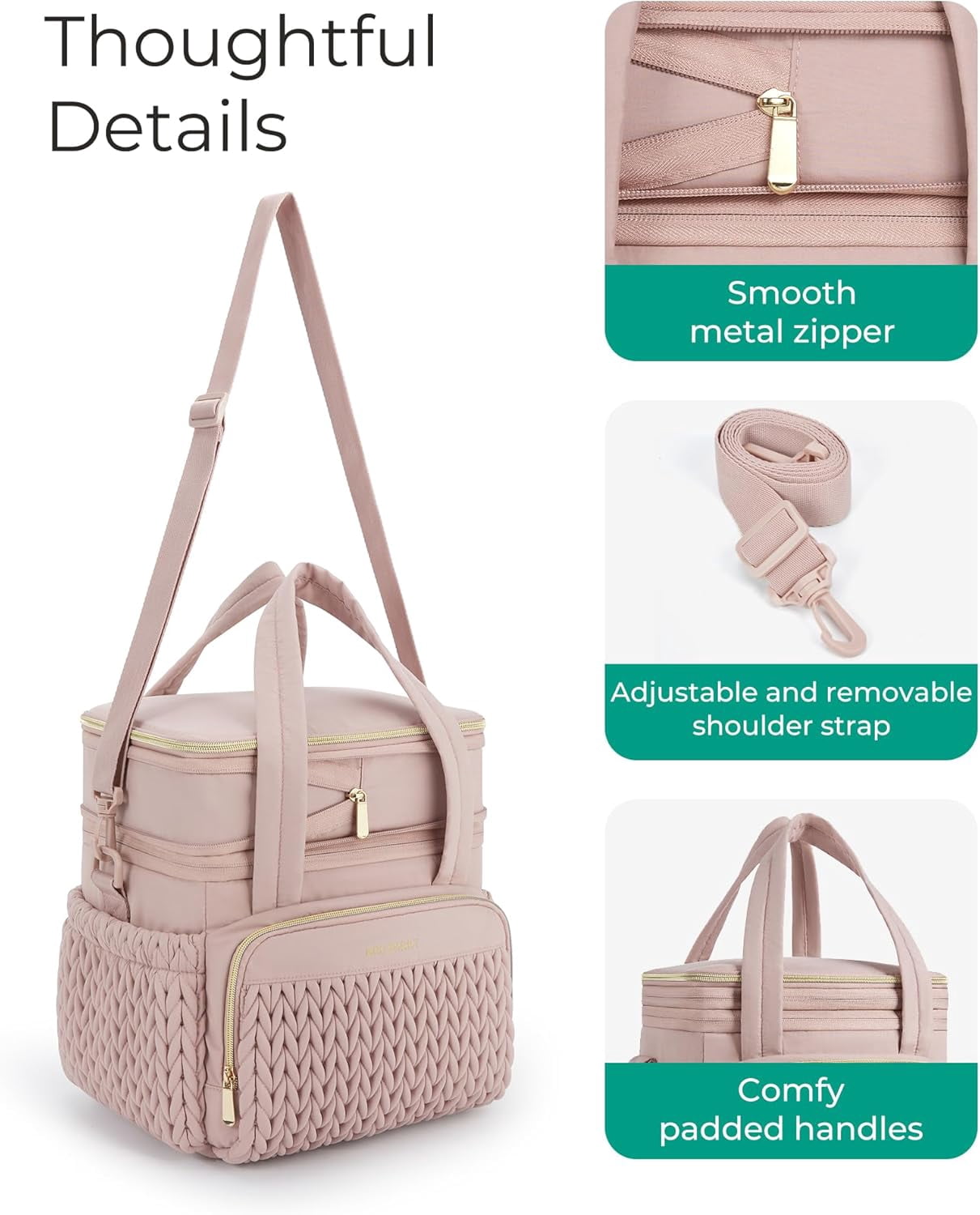Insulated Lunch Box for Women, Double Deck Leakproof Cooler Bag with Expandable Design for Office Work & Outdoor Picnic