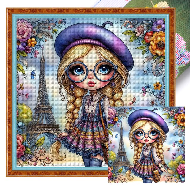 Kit Punto Cruz para Niña Bordado Con Hilo Algodón Ecológico 11CT Arte 40x40cm