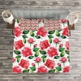 thumbnail image 3 of Ambesonne Rose Quilted Bedspread Set 3 Pcs, Watercolor Fresh Blossoms, King Size, Red Green White, 3 of 3