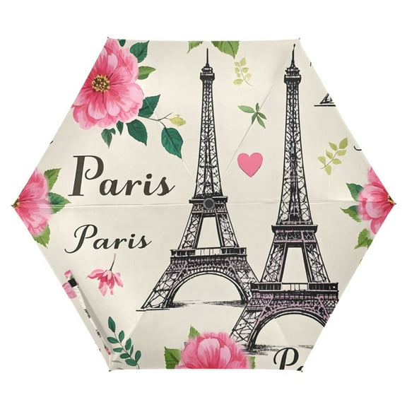 ALAZA Paris Tower Flowers UPF 50  Compact Folding Umbrella for Rain Travel Umbrella Packable