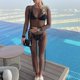 thumbnail image 1 of Vestido De Malla Sexy Bikini de diamantes de imitación traje de baño de manga larga para mujer traje de playa (negro S) Kuymtek para Mujer Negro T S, 1 of 9