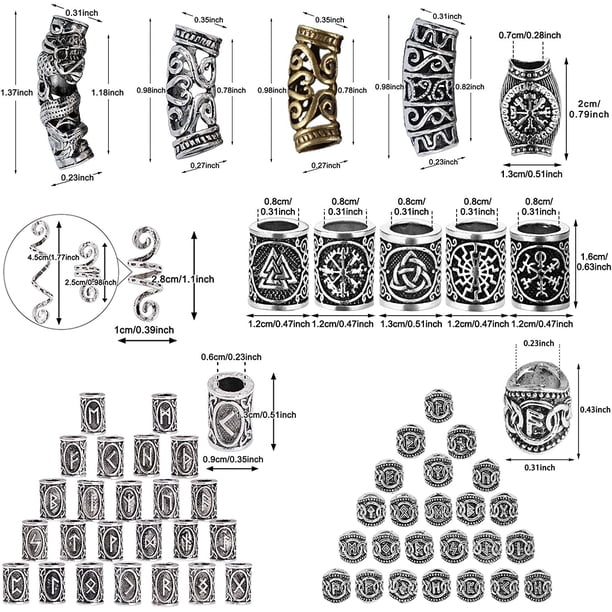 Teruntrue 110 Piezas Cuentas De Barba Vikinga - Tubo Nórdico Antiguo Para Rastas, Trenzas Y Joyería DIY
