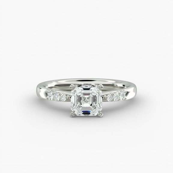 First Jewelry Asscher Cut 1.6 Ct Excellent Moissanite Engagement Wedding Ring - 14K White Gold Plated Anniversary Jewelry - Gift Wedding Ring - Hidden Halo Ring Style