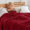 thumbnail image 7 of Exclusivo Mezcla Queen Size Flannel Fleece Blanket, Super Soft 3D Striped Jacquard Blanket for Bed, Lightweight Fuzzy Cozy Blankets, Deep Red, 90"x90", 7 of 7