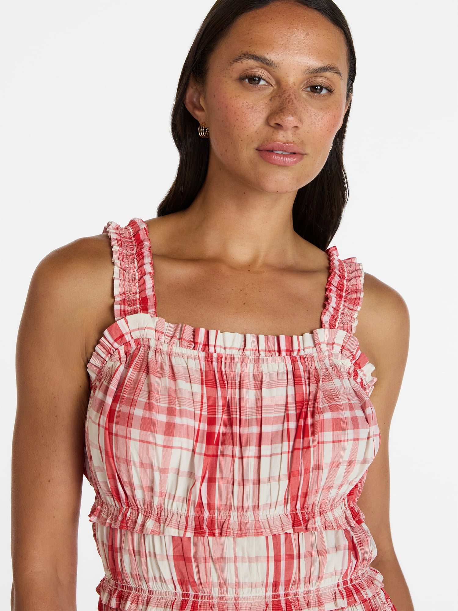 Time and Tru Women's Sleeveless Smocked Cotton Peasant Midi Dress, Sizes XS-XXXL