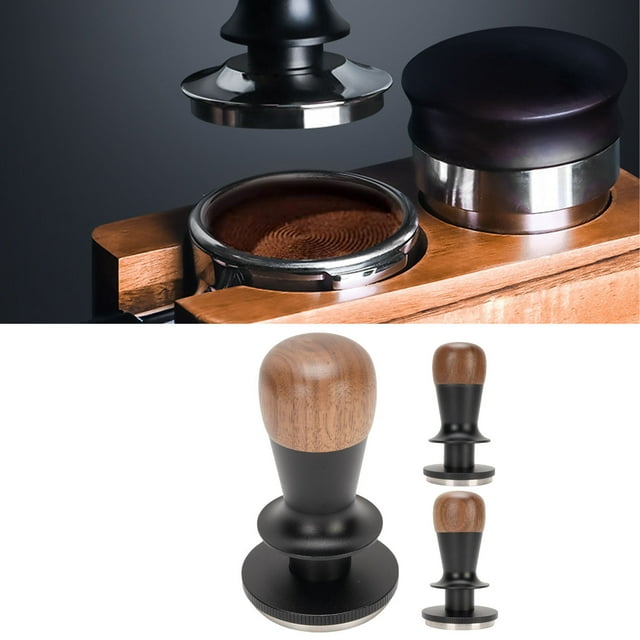 Coffee Hand Tamper, Walnut Stainless Steel Tamper 3 Sizes Constant Pressure Espresso Tamper, Sound Feedback, Adjustable Threaded Base, Ergonomic Design