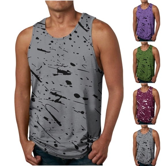Utoimkio Men's Workout Tank Tops Quick Dry Sleeveless Gym Muscle Tee Shirts Fitness Bodybuilding Casual Print T-Shirts