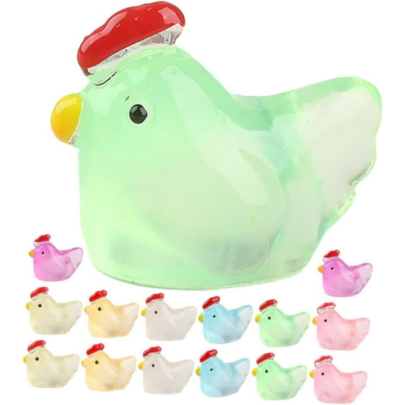 20Pcs Luminous Mini Chicken Figurines Tiny Resin Animal Decor for Crafts Glowing Miniature Chickens for Home Office Garden and Fairy Landscape Decoration