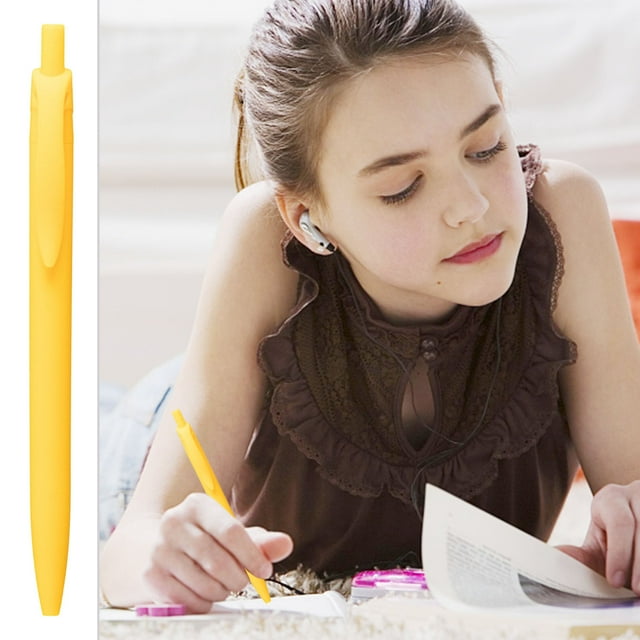 Gel Ink Pen 0.5Mm Retractable Slient Writing Ballpoint Pen For Journaling School Office Yellow Barrel With 2Ml Ink For Women Kids Yellow