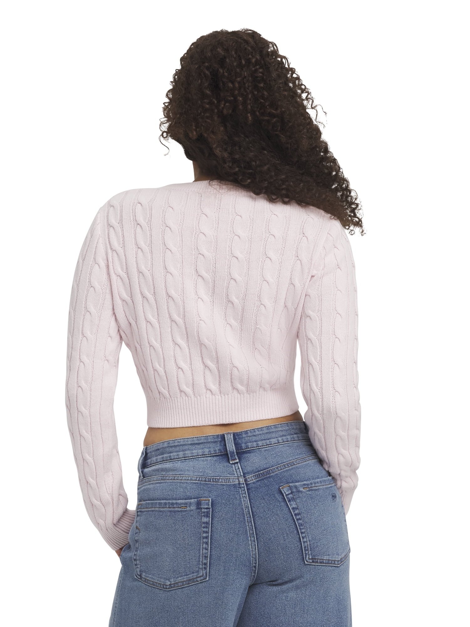 Mills by Millie Bobby Brown Women's Long Sleeve Crop Cable Sweater, Sizes XXS-XXL
