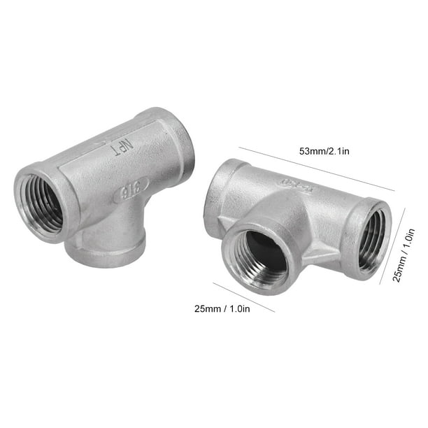 Gupbes 2Pcs Tee Pipe Fittings Stainless Steel NPT 1/2‑150T Tee Plumbing  Adapter Connector T‑type Threaded Cast Pipe Fittings 