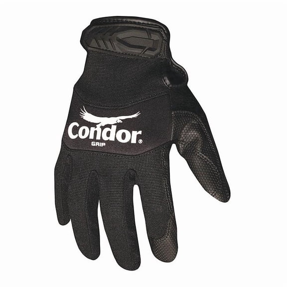 Condor Mechanics Gloves, Bicast Leather Palm, S, Black 42KZ59