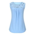 thumbnail image 3 of cocolona Summer Tank Tops for Women Fashion Solid Color Lace Shirts Crew Neck Front Pleated Loose T-shirt Blouse M, 3 of 6