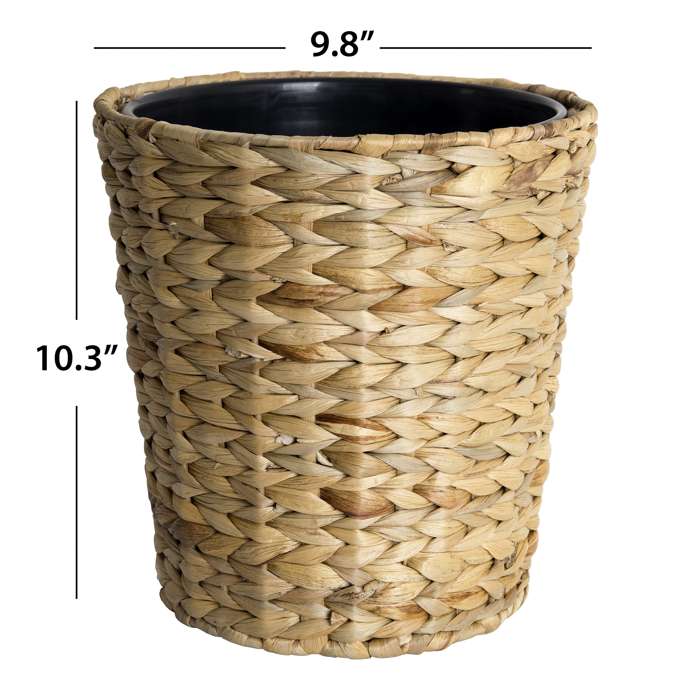 Better Homes & Gardens Natural Finish Water Hyacinth Trash Can with Removable Liner, 1.8 Gallon